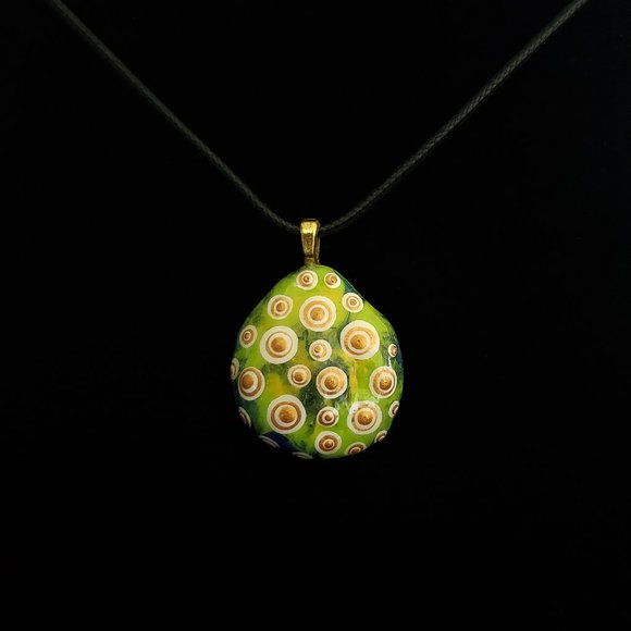 Hand Painted Dot Art Pendant, Lemon Lime Mod Pendant - Picture 4 of 14
